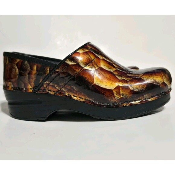 Danko Clogs Womens US 5.5-6 Tiger Eye Reptile Leather Shoes 36 Nursing Comfort - Picture 2 of 7